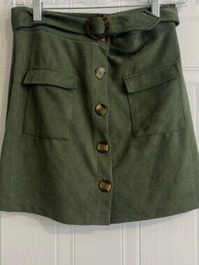 Olive Green Button-Front Mini Skirt